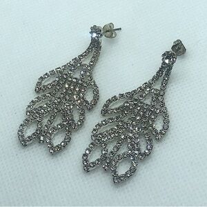 VINTAGE Rhinestone Crystal Leaf Chandelier Stud Earrings Large 2.1” EUC